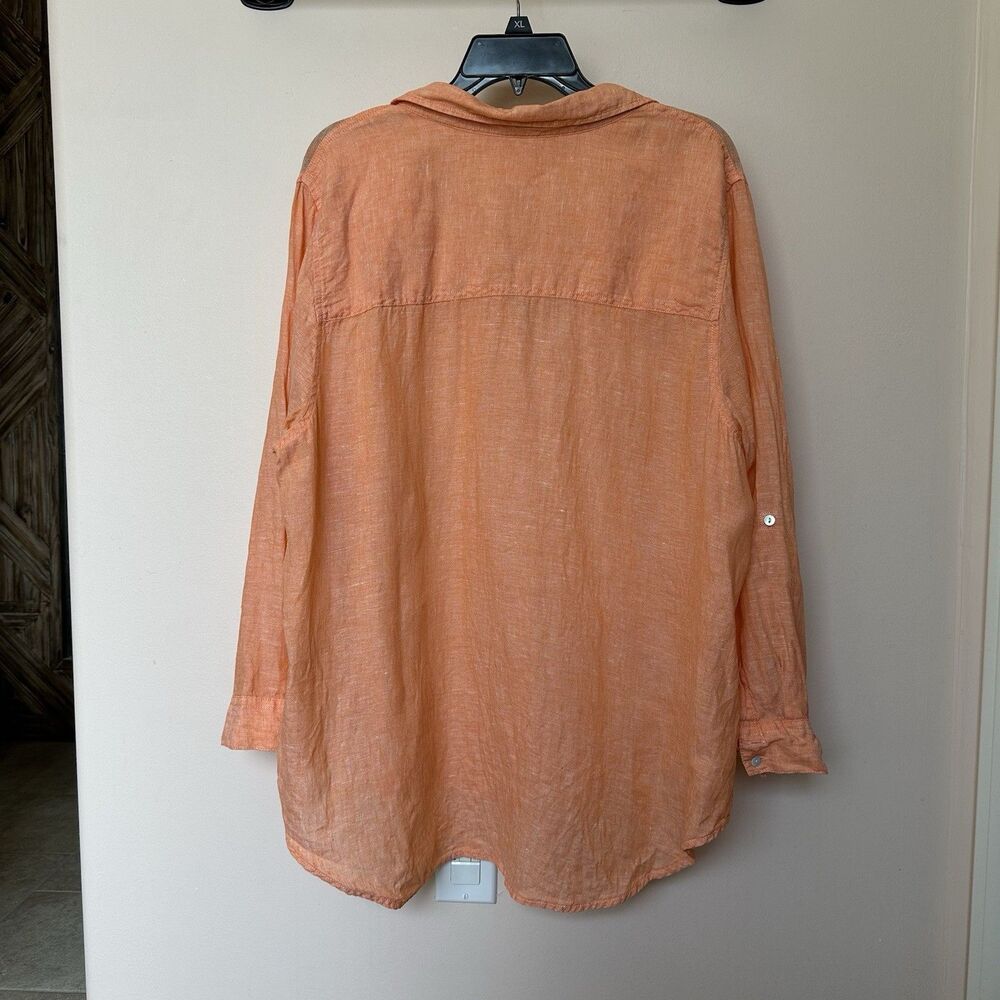 Sigrid Olsen Linen Top Blouse 2X Orange Button Up Roll Tab Sleeve Lagen Resort - Picture 3 of 5